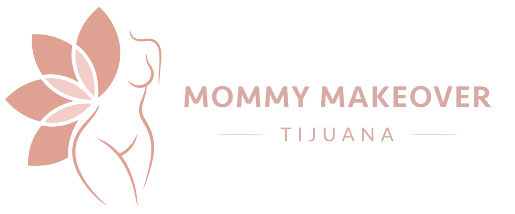 Mommy Makeover Tijuana logo featuring a stylized female silhouette and lotus flower