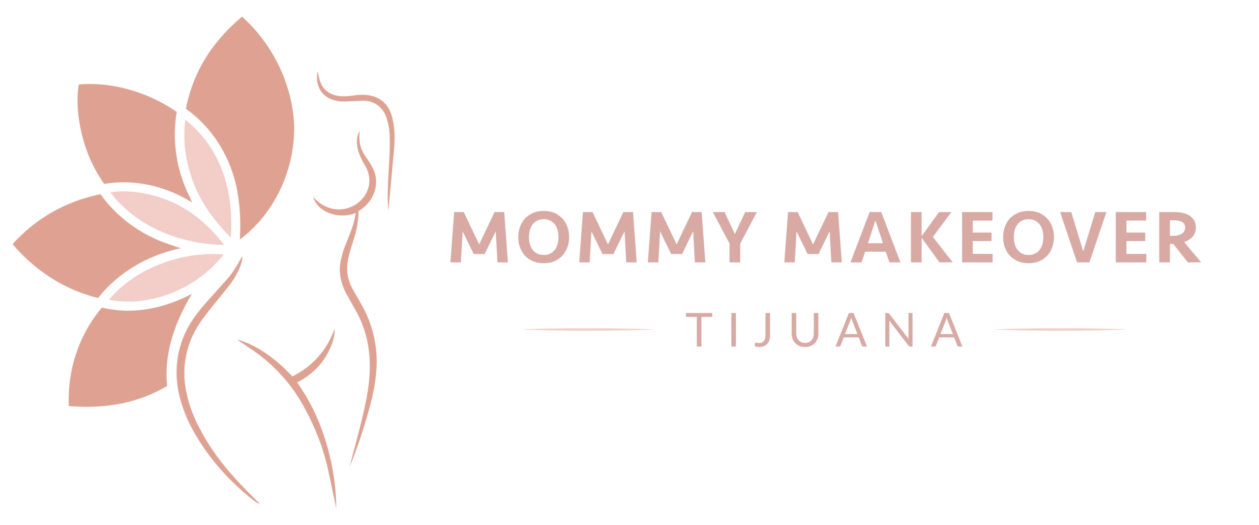 Mommy Makeover Tijuana logo featuring a stylized female silhouette and lotus flower